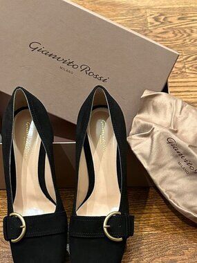 Gianvito Rossi Black Heels with Gold Buckle